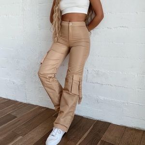 🆕TIGER MIST DARK TAN TIANA HIGH-WAIST STRAIGHT-LEG CARGO PANTS LARGE POCKETS SM